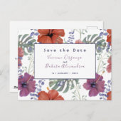 Bewaar de datum waterverf tropische bloem hibiscus briefkaart (Voorkant / Achterkant)