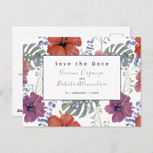 Bewaar de datum waterverf tropische bloem hibiscus briefkaart (Voorkant / Achterkant)