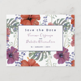 Bewaar de datum waterverf tropische bloem hibiscus briefkaart