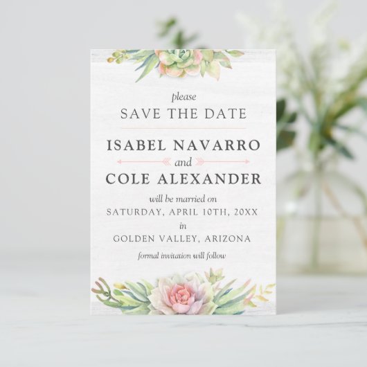 Bewaar de datum Waterverf vettige cactus Kaart (Staand voorkant)