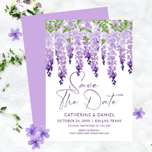Bewaar de datum waterverf Wisteria lila bruiloft Save The Date