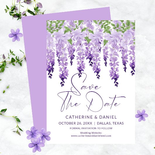 Bewaar de datum waterverf Wisteria lila bruiloft Save The Date