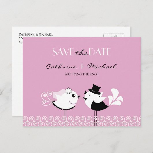 Bewaar de datum Wedding Birds Briefkaart (Voorkant / Achterkant)