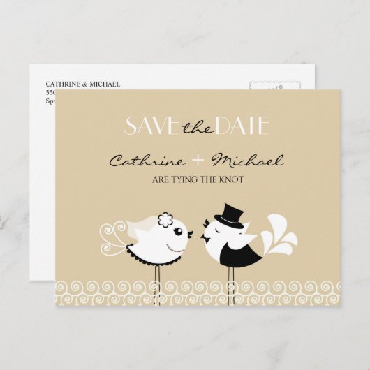 Bewaar de datum Wedding Birds Briefkaart (Voorkant / Achterkant)