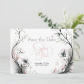 Bewaar de datum | Whimsical Delicate Roze Bloemen Kaart (Staand voorkant)