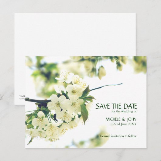 Bewaar de datum White Cherry Blossom Briefkaart (Voorkant / Achterkant)