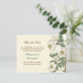 Bewaar de datum White Flowers Elegante briefkaarte Aankondigingskaart (Staand voorkant)