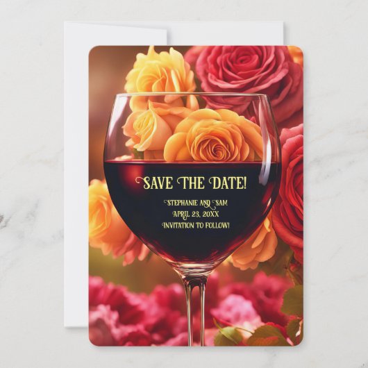 Bewaar de datum wijn en rozen  kaart (Voorkant)