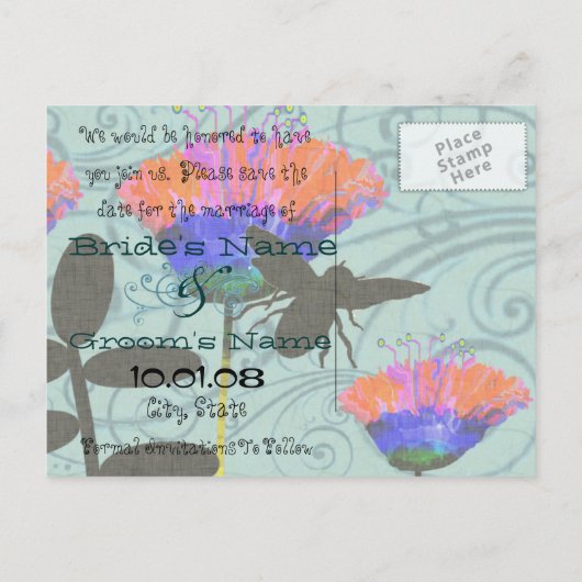 Bewaar de datum Wild Flowers - Gepersonaliseerd Aankondigingskaart (Achterkant)