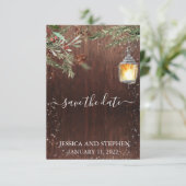 Bewaar de datum Winter Rustieke Pijnboom Kerstmis Save The Date (Staand voorkant)