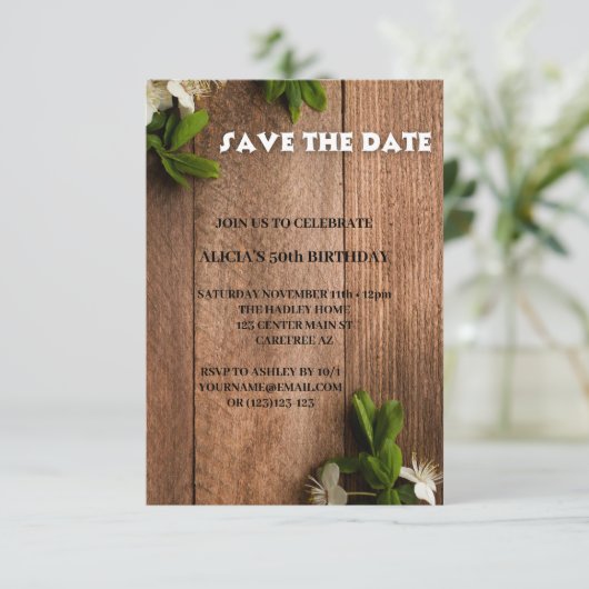 Bewaar de datum Wit Bruin 50ste verjaardag uitnodi Kaart (Staand voorkant)