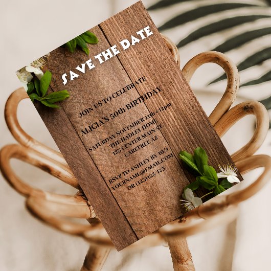 Bewaar de datum Wit Bruin 50ste verjaardag uitnodi Kaart