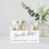 Bewaar de datum Wit en goud Elegant Marmer Briefkaart (Staand voorkant)