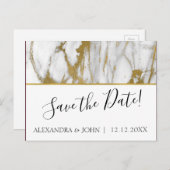 Bewaar de datum Wit en goud Elegant Marmer Briefkaart (Voorkant / Achterkant)