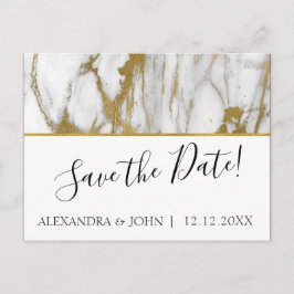 Bewaar de datum Wit en goud Elegant Marmer Briefkaart