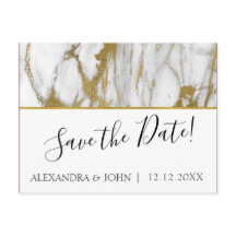 Bewaar de datum Wit en goud Elegant Marmer