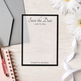 Bewaar de datum Wit en zwart Elegant bruiloft Vellum Uitnodigingen
