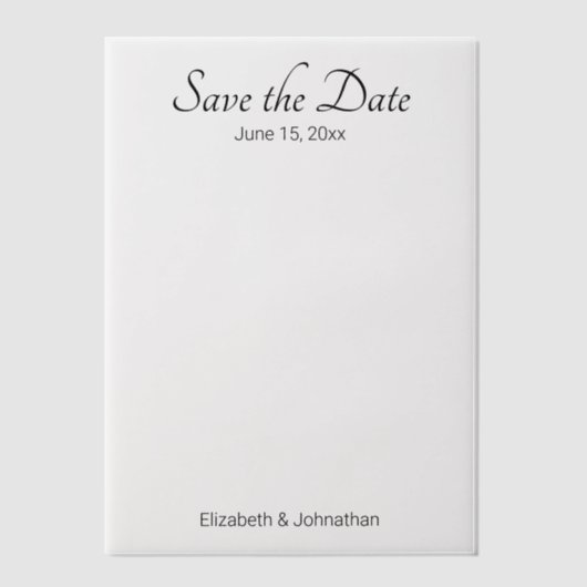 Bewaar de datum Wit en zwart Elegant bruiloft Vellum Uitnodigingen (Voorkant)