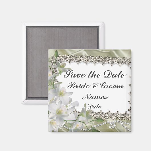Bewaar de datum Witte Bloem Trouwmagneten Magneet (Voorkant / Achterkant)