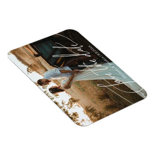 Bewaar de datum, witte handschrift trouwfoto magneet (Rechterzijde)