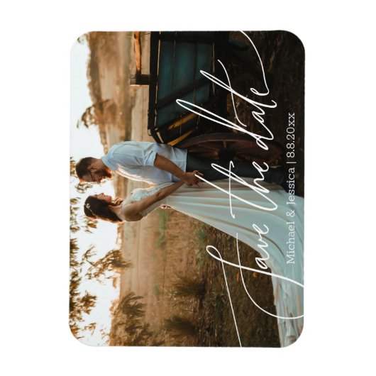 Bewaar de datum, witte handschrift trouwfoto magneet (Verticaal)