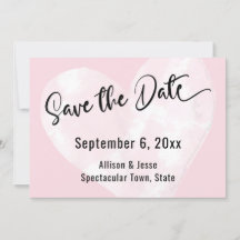 Bewaar de datum Witte waterverf hart op roze kaart