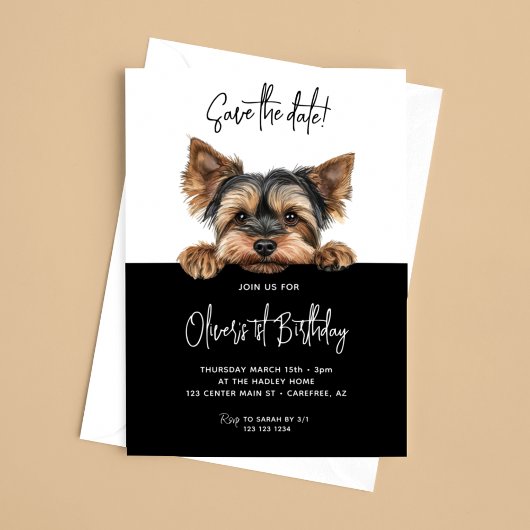 Bewaar de datum Yorkshire Terrier 1e verjaardag Save The Date