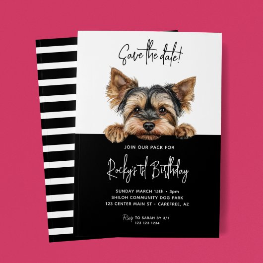 Bewaar de datum Yorkshire Terrier hond 1e verjaard Save The Date