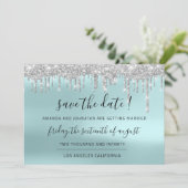 Bewaar de datum Zilver Grijs Blauw Vonk Druppels A Save The Date (Staand voorkant)