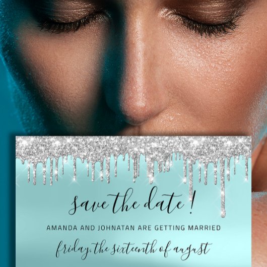 Bewaar de datum Zilver Grijs Blauw Vonk Druppels A Save The Date
