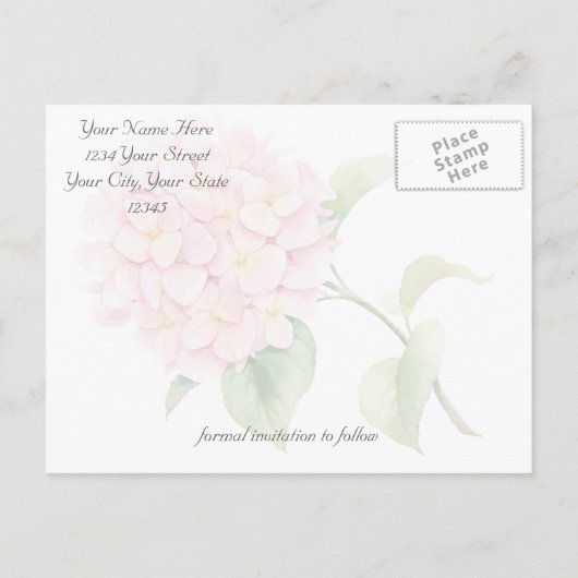 Bewaar de datum zilveren strepen en roze hortensia aankondigingskaart (Achterkant)