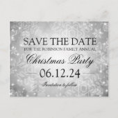 Bewaar de datum zilveren winter kerstbokeh aankondigingskaart (Voorkant)