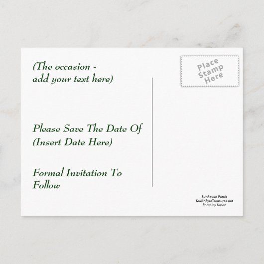 Bewaar de datum Zonnebloem Foto Briefkaart (Achterkant)