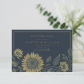 Bewaar de datum zonnebloem navy blauw kaart (Staand voorkant)