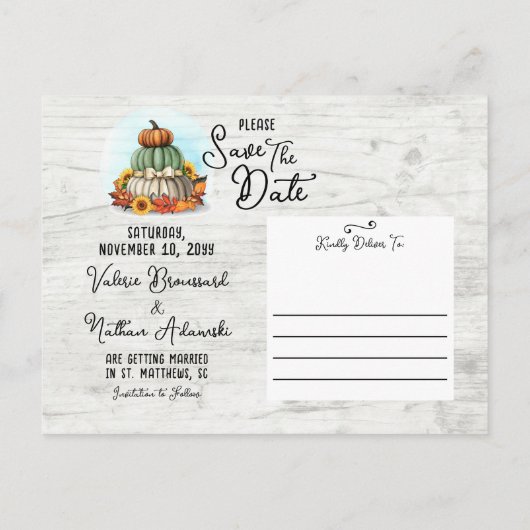 Bewaar de datum Zonnebloem Pompoen Herfst Boerderi Aankondigingskaart (Achterkant)