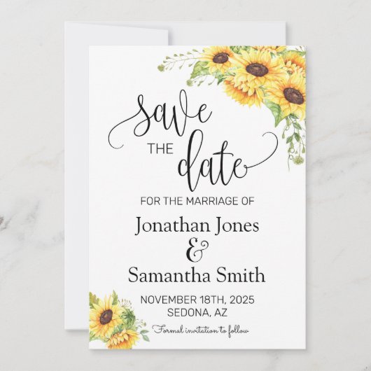 Bewaar de datum Zonnebloemen Bloemen Bloemen Boho  Kaart (Voorkant)