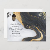 Bewaar de datum zwart en goud bruiloft aankondigin aankondigingskaart (Voorkant / Achterkant)