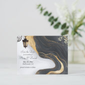 Bewaar de datum zwart en goud bruiloft aankondigin aankondigingskaart (Staand voorkant)