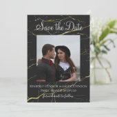 Bewaar de datum | Zwart en goud marmer Save The Date (Staand voorkant)