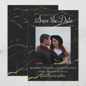 Bewaar de datum | Zwart en goud marmer Save The Date (Voorkant / Achterkant)