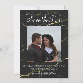 Bewaar de datum | Zwart en goud marmer Save The Date
