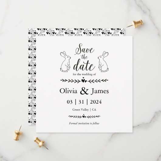 Bewaar de datum Zwart en wit Paasbruiloft Save The Date (Voorkant / Achterkant in situ)