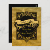 Bewaar de datum Zwart & Faux Gold Elegant Verlovin Briefkaart (Voorkant / Achterkant)