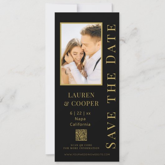 Bewaar de datum zwart goud QR-code moderne trouwda Save The Date (Voorkant)