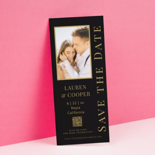 Bewaar de datum zwart goud QR-code moderne trouwda Save The Date