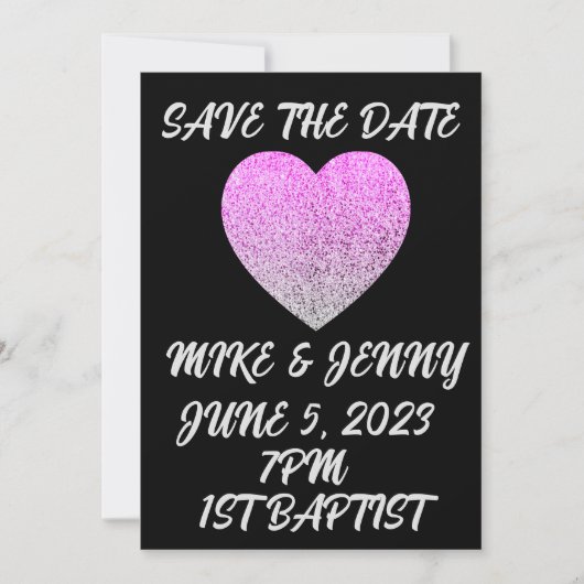 BEWAAR DE DATUM ZWART MET GLITTER HART PERSONALISE KAART (Voorkant)