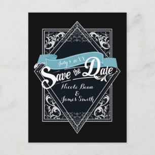 Bewaar de datum zwart & turquoise blauwe verloving briefkaart