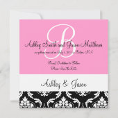 Bewaar de datum Zwarte Damast Monogram Namen Roze Save The Date (Achterkant)