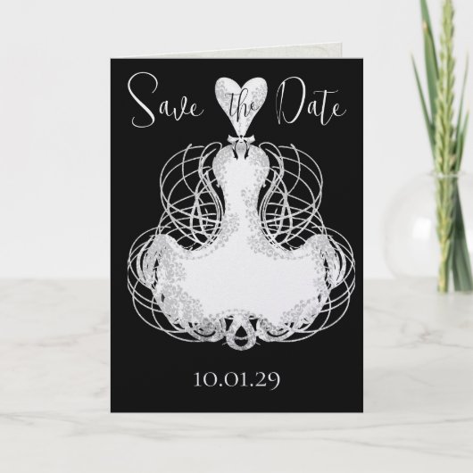 Bewaar de datum Zwarte jurk met witte elegante wer (Voorkant)