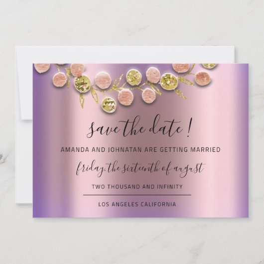 Bewaar de datum Zwarte krans Roze goud Paars Save The Date (Voorkant)